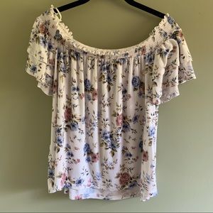 🌻[CLOSET SALE] AE white floral off shoulder top
